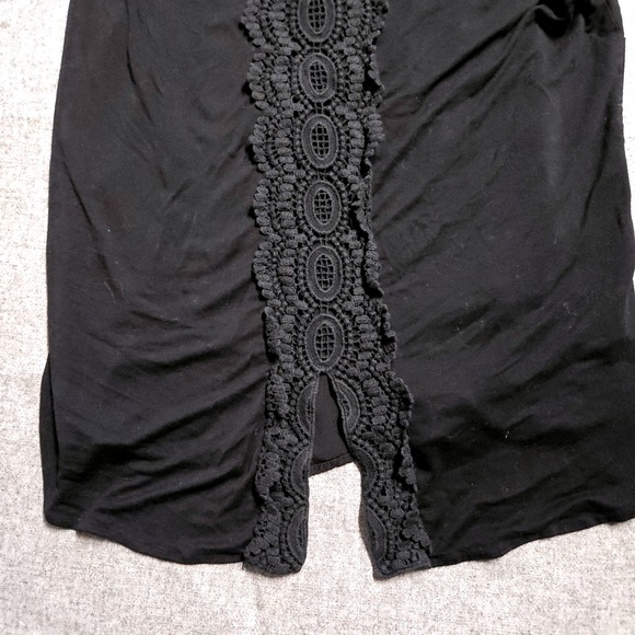 Pale Sky Black Sleeveless Tank Top Crochet Accent Split Back Womens M‎ - Picture 8 of 8